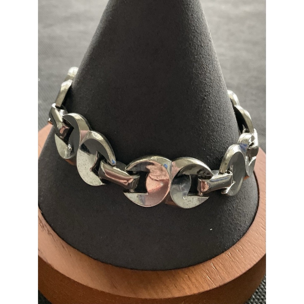 Signed Barclay Vintage Silver tone art deco style link bracelet Estate jewelry
